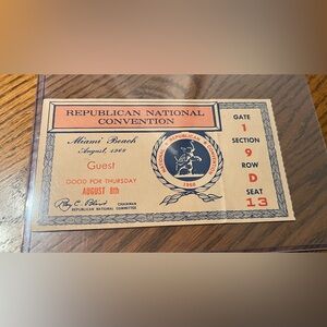 1968 Republican National Convention RNC Guest Ticket